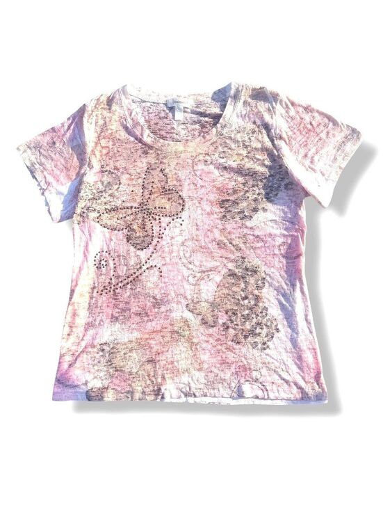 Dress Barn Tops - Vtg Y2K Dressbarn Fairy Butterfly Burnout Graphic Tee Top 1X
